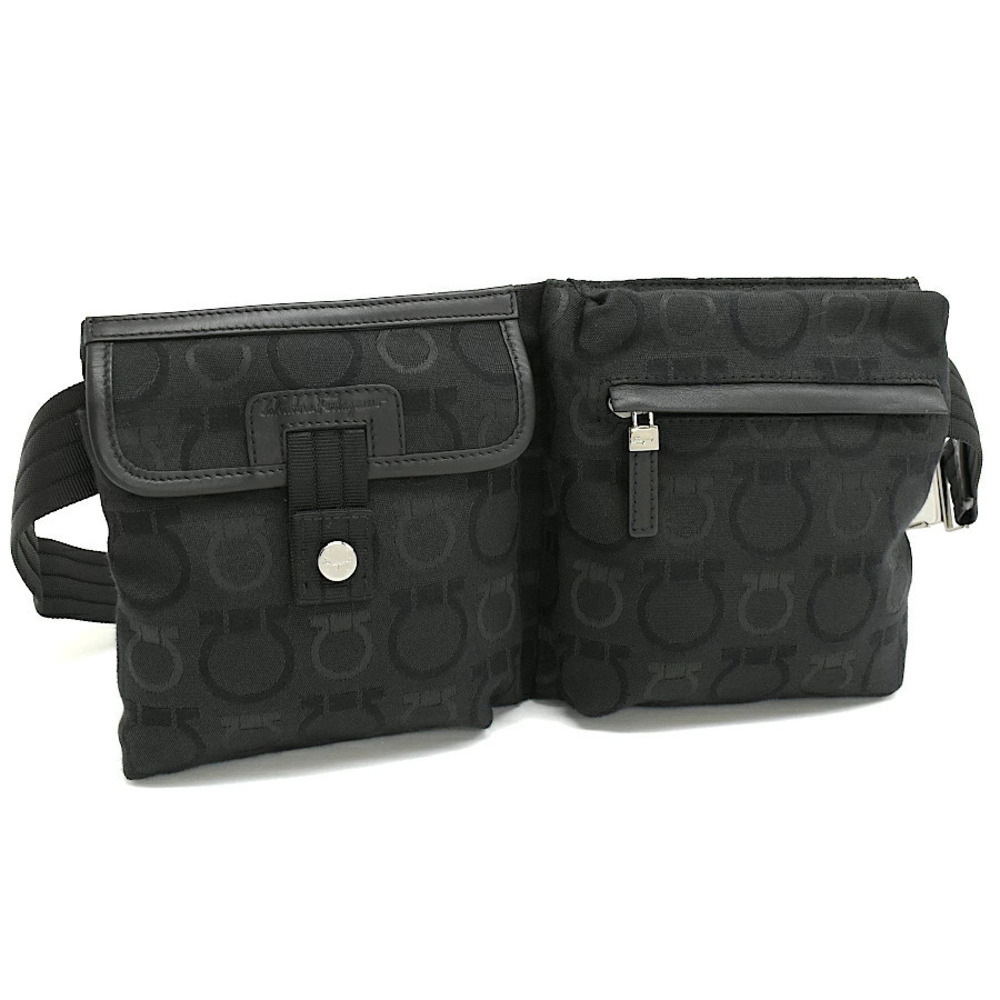 Salvatore Ferragamo Waist Belt Bag Gancini Canvas Black